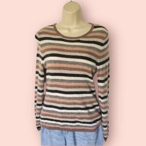 CYNTHIA ROWLEY 100% Cashmere Stripes Sweater Pink Medium Old Money Preppy
